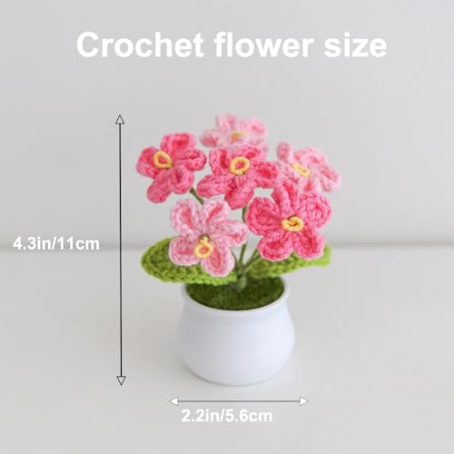 Crochet Flowers Cute Potted Flower, Handmade Knitting Myosotis Flower - color: Gradient Pink