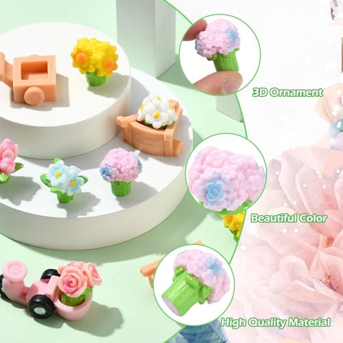 Stiesy 40 Pcs Resin Flower Cart Sets Miniature Floral Figurines Garden Decor for Fairy Garden Terrarium Landscape Dollhouse Display Accessories - color: Flower & Cart-40pcs