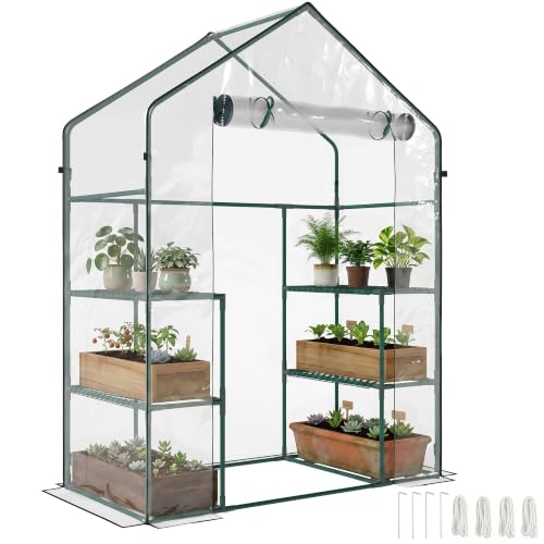 Outsunny 5' x 2.5' x 6.5' Mini Walk-in Greenhouse 3 Tier Shelves PVC Clear - color: Dark Green