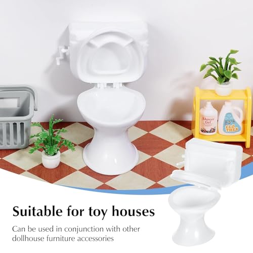 2Pcs Mini Toilet Seat Dollhouse Furniture Miniature Classic Bathroom Toilet Tiny Cake Topper Bathroom Furniture Dollhouse Accessories (White) - color: White