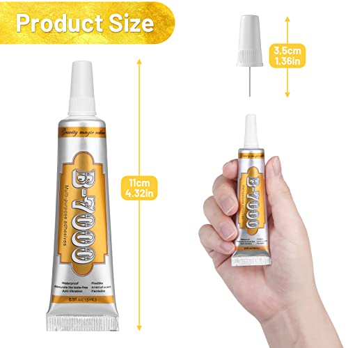 B7000 Jewelry Metal Glue with Precision Tips, Upgrade Clear B-7000 Glues Paste Transparent Liquid Fusion Fabric Glue for Phone Repair, Glass, Wooden, Rhinestone Jewelry Crafts, DIY Tumblers (4 x15ML) - color: 4 x15ML/ 0.5fl oz