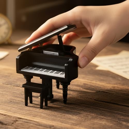 Miniature Piano for Dollhouse Furniture Upright Grand Piano with Stool Instrument 1 12 Ornament Artificial House Scene Accessories Desktop Decoration - style: Black