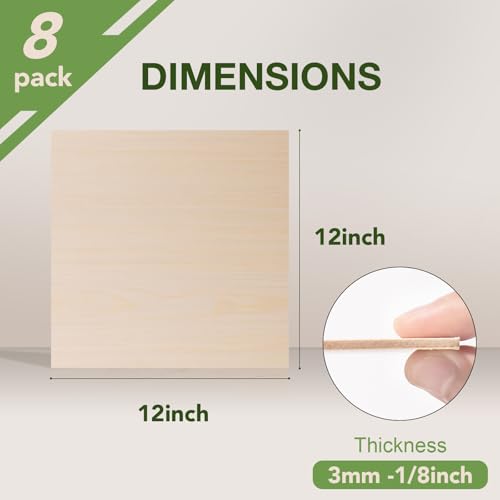 8 Pack Maple Plywood Sheets, 12 x 12 x 1/8 Inch, 3mm Plywood for Laser Cutting, Thin Unfinished Wood Sheets for Architectural Models, Wood Burning and DIY Crafts - color: Maple 8-Pack, size: 1/8" x 12" x 12"