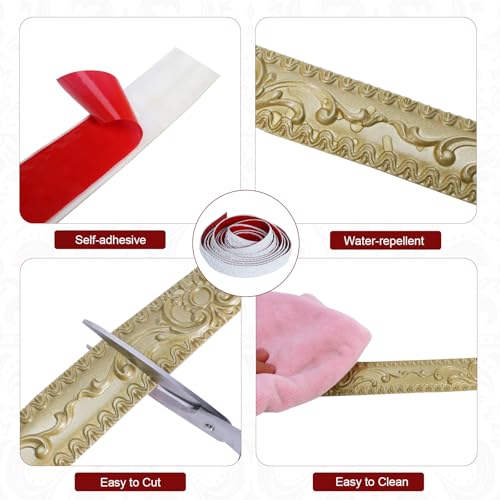 Storystore Molding Trim Wall Trim, 1.4 in x 19.7 FT Peel and Stick Wall Molding for Mirror Frames, Furniture, Ceiling Decor (Champagne Gold) - color: Champagne Gold