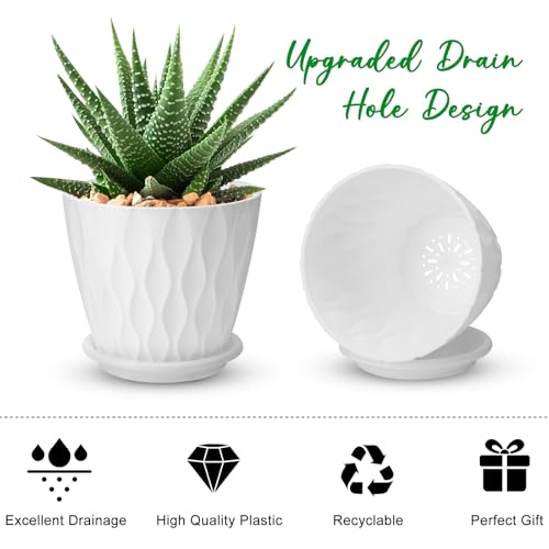 YNNICO 4 inch Plant Pots for Indoor with Drainage Holes and Tray Saucers - color: White, size: 4 inch