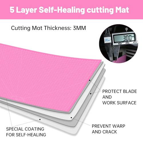 Headley Tools Thickened 36 x 48 Inch Self Healing Sewing Cutting Mat, A0 Rotary Cutting Sewing Mat for Crafts, Double Sided 5-Ply Table Cutting Board for Fabric Quilting Leather Hobby, Pink/Purple - color: Pink/Dark Purple, size: 48"L x 36"W