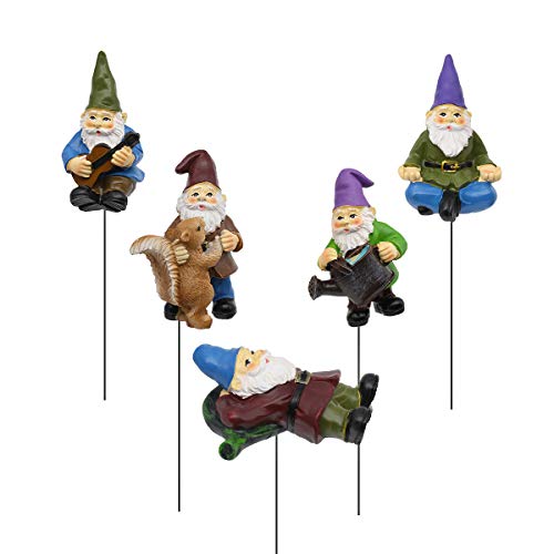 Garden Miniature Gnomes Set of 5PCS,Happy Life Gift for Outdoor Fairy Garden Yard Lawn Décor - color: Brown