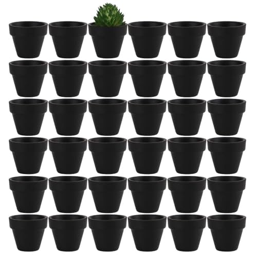 Yishang 1.9 Inch Tiny Black Terracotta Pots Pack of 36-Small Mini White Clay Pots with Drainage Holes Flower Nursery Terra Cotta Planter for Tiny Cactus,Herb,Succulent Plants,Crafts - color: Black