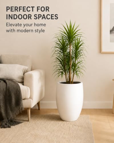 Kante Tall Concrete Planter 21.7" Modern White Floor Pot for Indoor Outdoor - color: Pure White