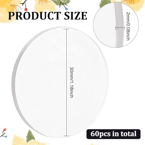 FINGERINSPIRE 60 Pcs Clear Circles Acrylic Sheet 1.18" Circular Miniature Bases 2mm Thick Blanks Action Figure Display Base Round Acrylic Base for Miniatures Wargame Holiday Craft Keychain - color: Clear