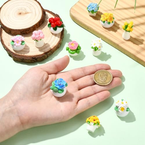 Stiesy 22 Pcs Resin Flower Pot Miniatures Ornaments 11 Styles Mini Plant Decor for Succulent Arrangement Tabletop Micro Landscape Display Home Office Accent - color: Flower Plant-22pcs