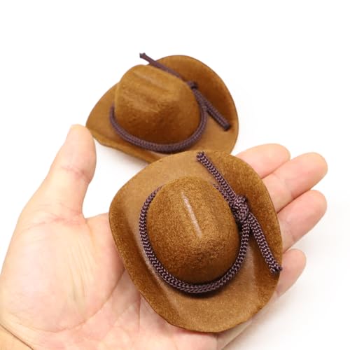 Dollhouse Cowboy Hat, Miniature Cowboy Hat, 1:6 Scale Miniature Soft Cowboy, Mini Hat, Brown/Black, American Old West Hat, for Dollhouse Craft Supplies (2PCS) (Brown) - color: Brown