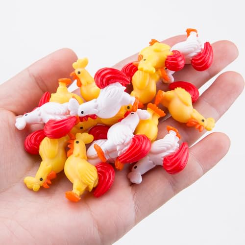 KOOBOOK 50Pcs Mini Resin Roosters Figurine Set Tiny Chicken Garden Decorations Cartoon Miniature Farm Animals for Moss Landscape Fairy Gardens Terrariums Cute Small Chick Statues