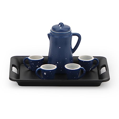 Dollhouse Miniature Spotted Coffee Pot with 4 Cups and Tray Kitchen Accessories 1:12 Scale Appliance Model Japanese Model Dollhouse Ornament Accessories (Blue) - color: Blue