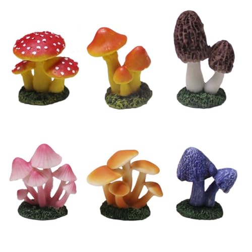 6 Piece Mini Mushroom Figurines Set, Colorful Resin Garden Ornaments for Fairy Gardens, Terrariums, Plant Pots, Indoor Outdoor Micro Landscape Decor - color: 6 Pcs Mushroom Set