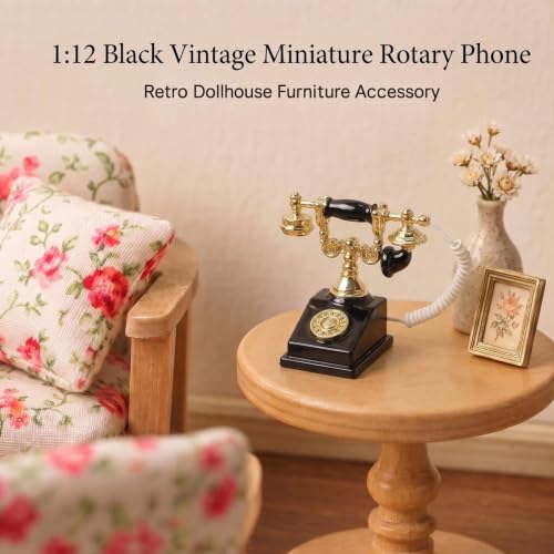 Dollhouse Miniatures 1 12 Scale Vintage Telephone Desk Accessories Decor - color: Black