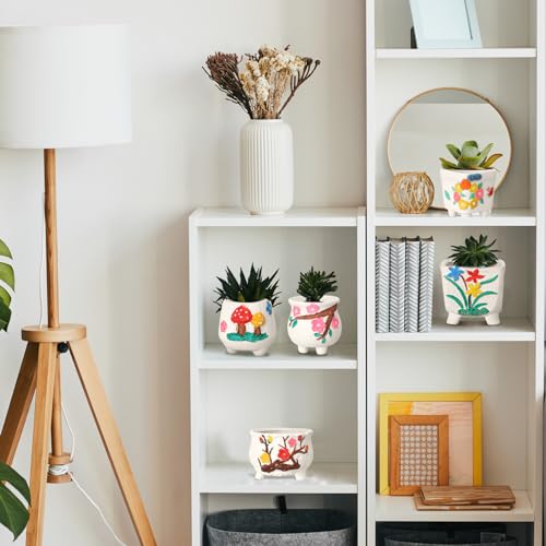 Hushee 12 Sets Ceramic Succulent Pots to Paint with Drainage - color: Flower