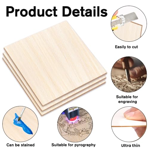 6 Pack Basswood Sheets 12 x 12 x 1/16 Inch Thin Wood Sheets for Crafts - size: 6 Pack 12 x 12 x 1/16 inch