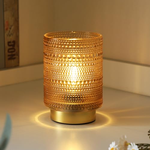 Battery Operated Decorative Lamp with Timer for Bedside/Bookshelf Decor,Cordless Small Accent Table Lamp with LED Warm Bulb for Nightstand/Entryway/Coffee Table/Office Cubicle/Dorm Room Decor(Gold) - color: Amber, size: 1 pack