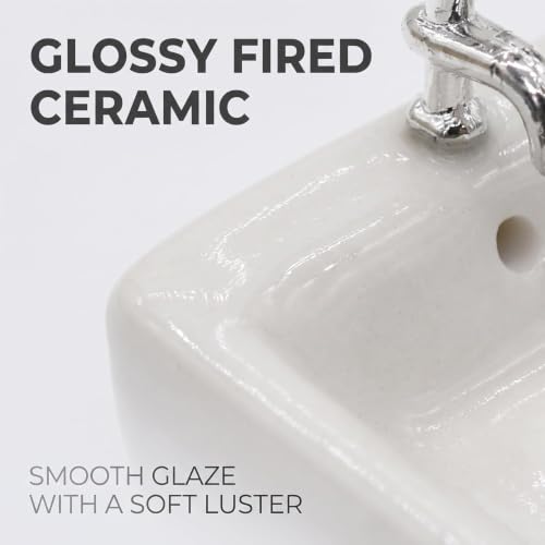 1:12 Scale Ceramic Sink with Removable Faucet - Miniature Dollhouse Bathroom and Kitchen Accessories for Victorian Style Decor, Realistic Doll House Furniture (Durable Resin Basin Set)
