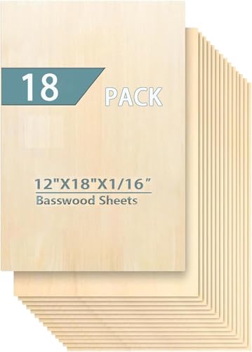 Cassny Unfinished Wood Pieces,18 Pack Basswood Sheets18 x12 x 1/16,Basswood Plywood Wood Sheets for Crafts,Perfect for Painting,Drawing,Laser,Engraving,Burning and CNC Cutting (18x12x1.5mm) - color: 18x12x1.5mm