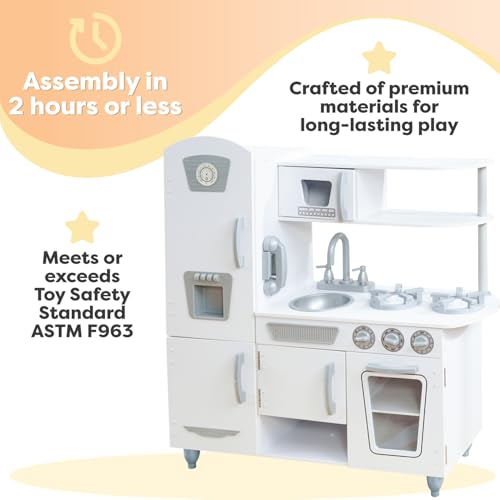 KidKraft Vintage Wooden Play Kitchen with Pretend Ice Maker and Play Phone, White - color: White