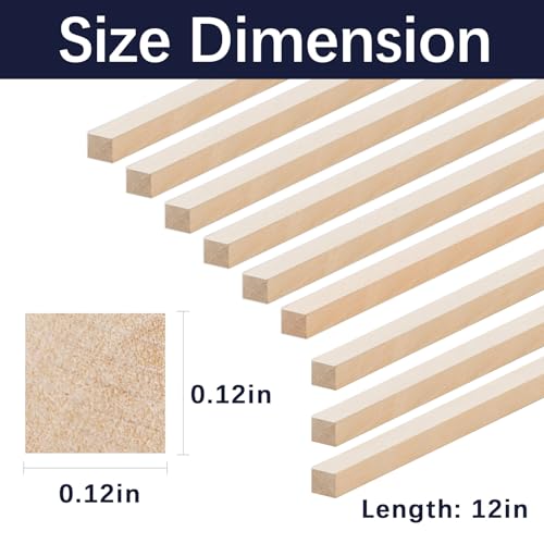 300 Pcs Balsa Wood Sticks 1/8 x 1/8 x 12 Inch balsa Wood Strips Hardwood Square Dowels balsa Wood dowels Unfinished Wooden Strips for Craft DIY Supplies Square Wooden dowels - color: 300 Pcs Balsa Wood Sticks 3mm