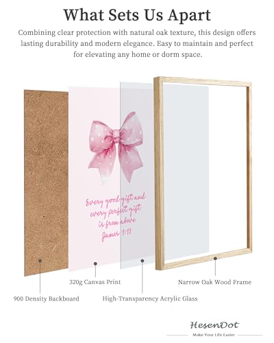 HesenDot Pink Bow Oak Framed Christian Wall Art, James 1:17 Canvas Print - color: Pink Bow James 1:17