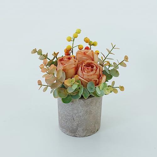 Artificial Burnt Orange Rose Potted Plant, Mini Faux Floral Decor - color: Burnt Orange