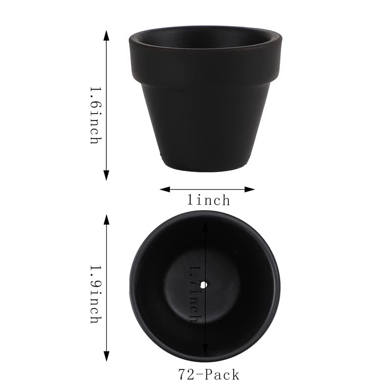 Yishang 1.9 Inch Tiny Black Terracotta Pots Pack of 72-Small Mini White Clay Pots with Drainage Holes Flower Nursery Terra Cotta Planter for Tiny Cactus,Herb,Succulent Plants,Crafts - color: Black