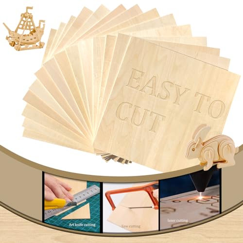 QSJQllo 24 Pack 12"x12"x1/8" Basswood Sheets, 3mm Basswood Plywood, Craft Wood, DIY Ornaments, Model Engraving, Architectural Models, Laser Cutting - color: 24Packs Basswood
