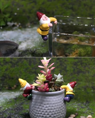Mini Resin Gnome Figurines for Decor, Cute Climbing Garden Gnomes for Flower Pots, Planters, Fish Tank, Pencil Holder Edge Hanging, Desk, Shelf, Funny Small Ornament Gift (Set of 2) - style: Climbing Gnomes