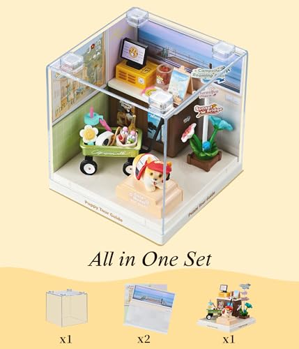 Puppy Tour Guide Travel Super Miniature House Kit - DIY Plastic 3D Model Building Set for Teens, Build Your Own Corgi Travel Scene with Dustproof Case, Creative Craft Gift for Girls Women - color: Puppy Tour Guide, size: Small