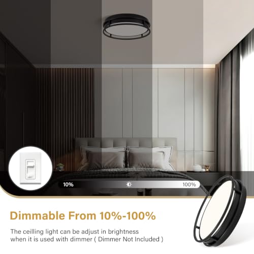 Modern Flush Mount Ceiling Light, Black Dimmable Ceiling Light Fixture - color: Black, size: 12.6in