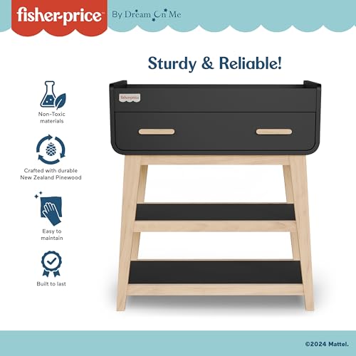 Dream On Me Fisher-Price Baby Changing Table, Matte Black Vintage Oak - color: Matte Black Vintage Oak