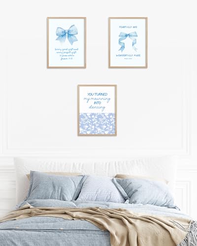 HesenDot Psalm 30:11 Bible Verse Christian Natural OAK Framed Wall Art - color: Blue Bible Verse