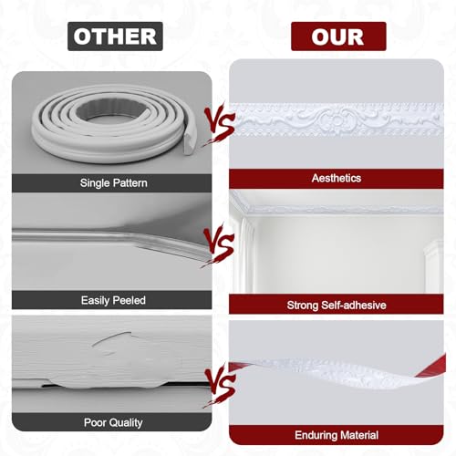Storystore White Ornate Wall Molding Trim, 1.4 in x 19.7 FT Peel and Stick Wall Decor, Self-Adhesive Crown Molding for Home Decor, TV Background Wall, Mirror Edge - color: White