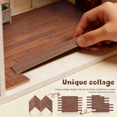 TOYANDONA 40Pcs Dollhouse Flooring Peel and Stick Miniature Floor Decorations Self Adhesive Walnut Tiles for Doll House Wallpaper and Trim - color: Dark Brown