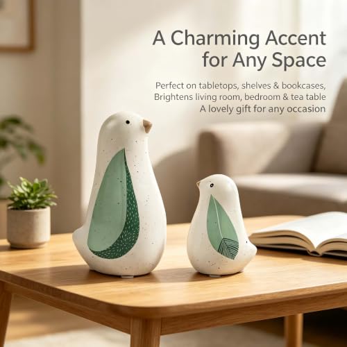 Ceramic Bird Figurine Large Green Leaf Bird Statue Tabletop Decor 5.1 Inch - color: Large Bird