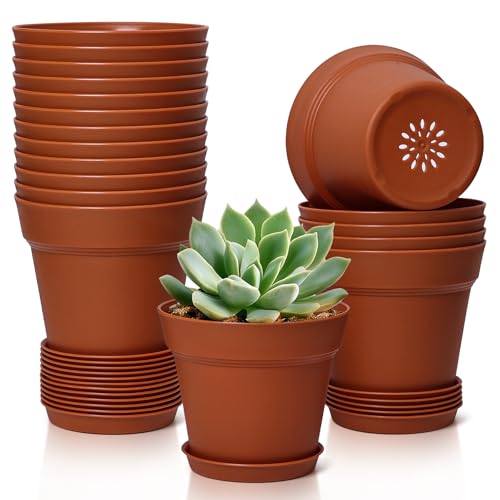 T4U Plant Pots for Indoor Plants 4 Inch, Plastic Flower Pot with Saucer - color: Terracotta, size: 4 In