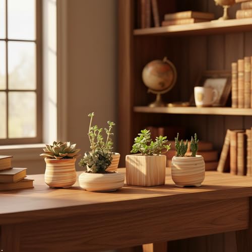 2.5-3" Succulent Pots, Ceramic Wood Pattern Cactus Planters Set, 6 Pack
