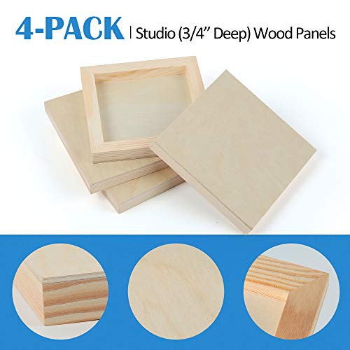 Falling in Art 4 Pack 6x6’’ Unfinished Birch Wood Panels Kit for Painting - size: 6'' x 6'' Studio