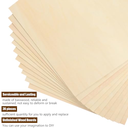 Riakrum Basswood Sheets Plywood Board Unfinished Wood Boards for Crafts for DIY Laser Projects Architectural Mini House Building Hobby Model Making(16 x 16 x 1/16 Inch,36) - size: 16 x 16 x 1/16 Inch