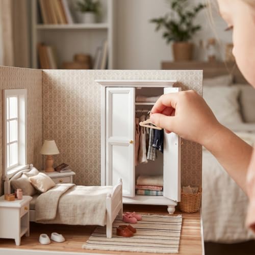 1:12 Scale Dollhouse Wardrobe Wooden Miniature Furniture with Hanging Door for Dollhouse Bedroom Doll House Accessories for 1:12 Scale
