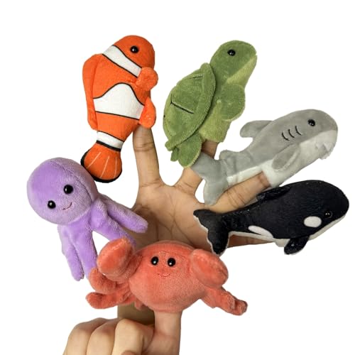 6pcs Finger Puppets Set, Cute Sea Animal Finger Puppet for Role-Playing Mini Hand Puppets Suitable for Kids,Sea Animal Puppets for Storytelling, Realistic Finger Puppet for Toddlers. - color: Sea