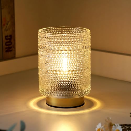 Small Battery operated Lamp with Timer for Bedside/Coffee Table/Book shelf Decor,Cordless Aesthetic Lamps with Warm Moody Lighting for Home Decor/Dorm/Entryway/Cubicle/Bathroom/ Patio Decor(Clear) - color: Clear, size: 1 pack