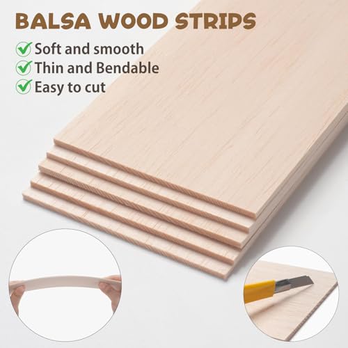 Balsa Wood Sheets 1/8" Thin, 12" x 4" Wooden Boards Wood Planks for Crafts, 5 PCS Unfinished Wooden Pieces Lumber for Crafting, Modeling, Hobbies, Laser, Glider Airplanes - size: 12″x4″x1/8″ - 5PCS