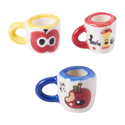 3Pcs Porcelain Mini Tea Cups Miniature Ceramics Coffee Mug Cup Decorations 3 Colors Tiny Drink Beverage Dollhouse Kitchen Accessories for DIY Miniature Kitchen, Micro Landscape Decor - color: 3 Colors