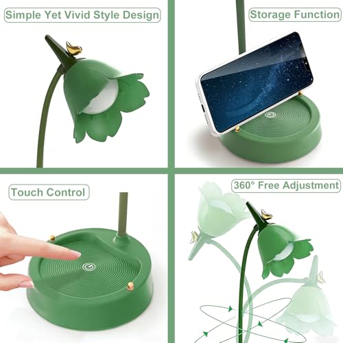 magical JD LED Desk Lamp Cordless Table Light Adjustable Gooseneck Dimmable Touch Rechargeable Battery Eye-Caring Night Light for Kids,Mini Cute Lamp for College Dorm Bedroom Reading - color: Green