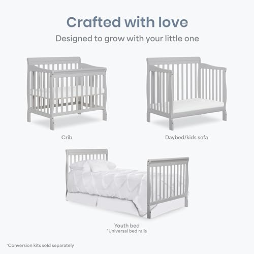 Dream On Me 4-in-1 Mini Baby Crib for Small Spaces, Aden, Grey - color: Grey